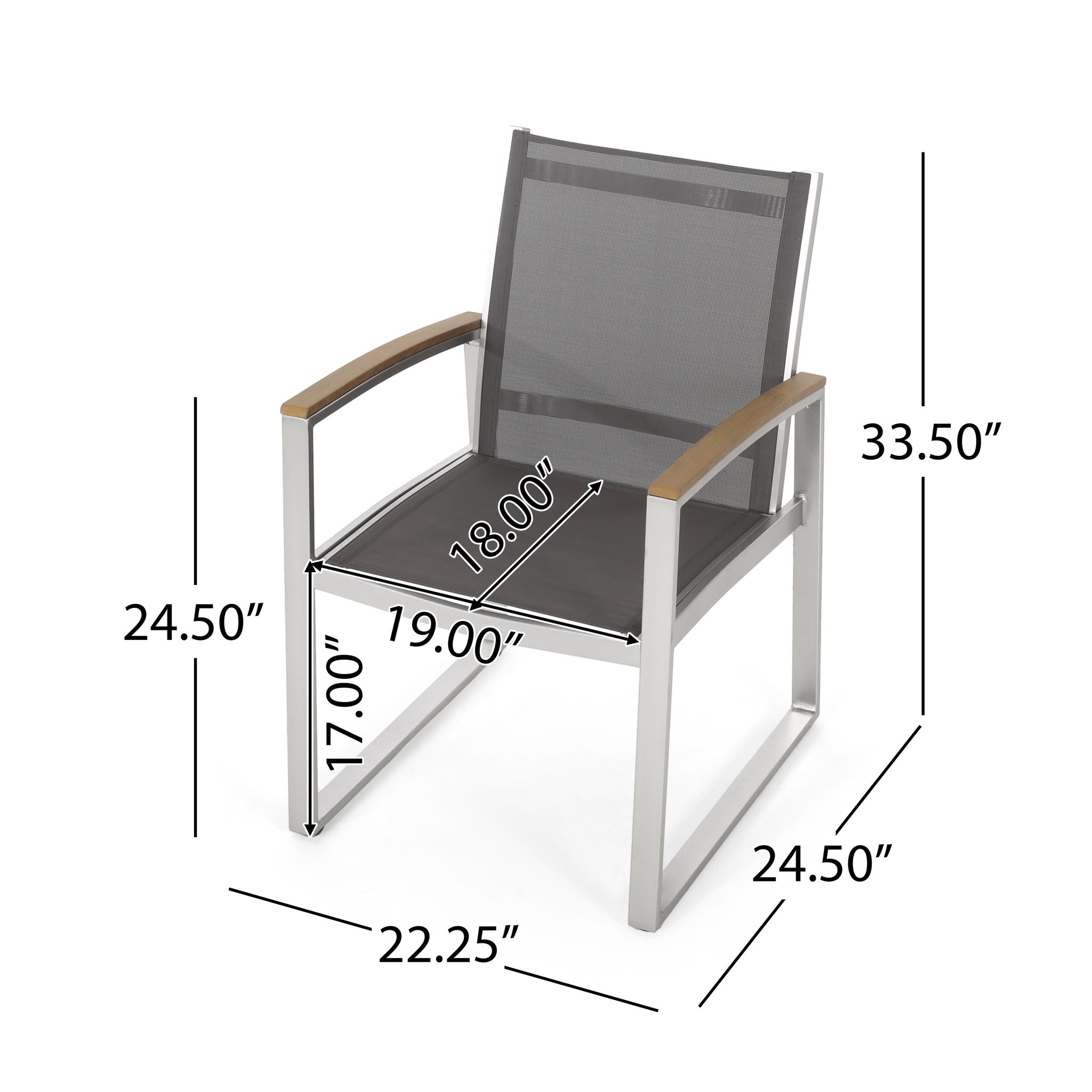 Poetic Outdoor Dining Chair With Faux Wood Arms And Aluminum Frame (Set of 2) - Gray