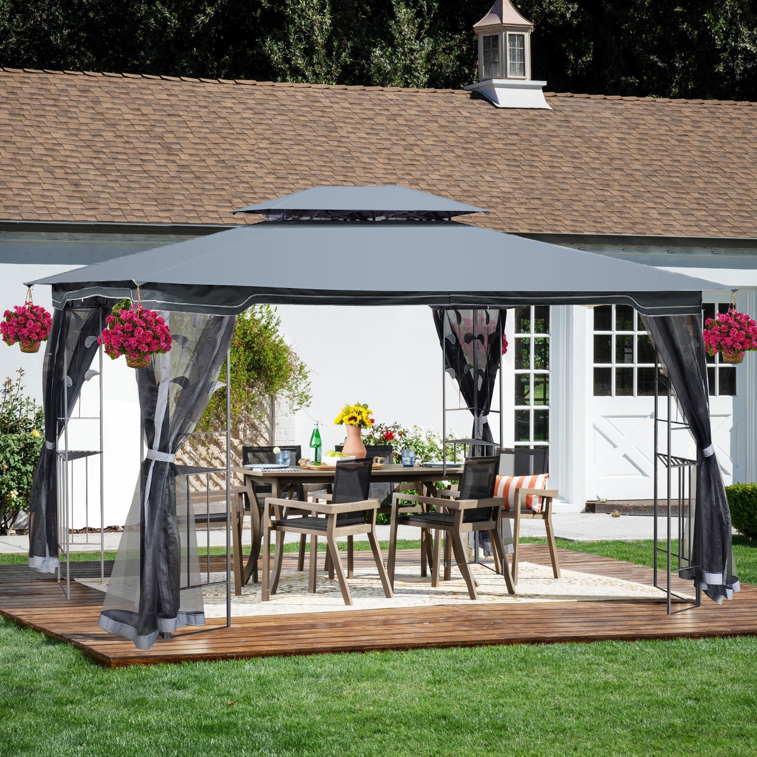 13 x 10 Ft Patio Gazebo Tent with Ventilated Double Roof and Mosquito Net