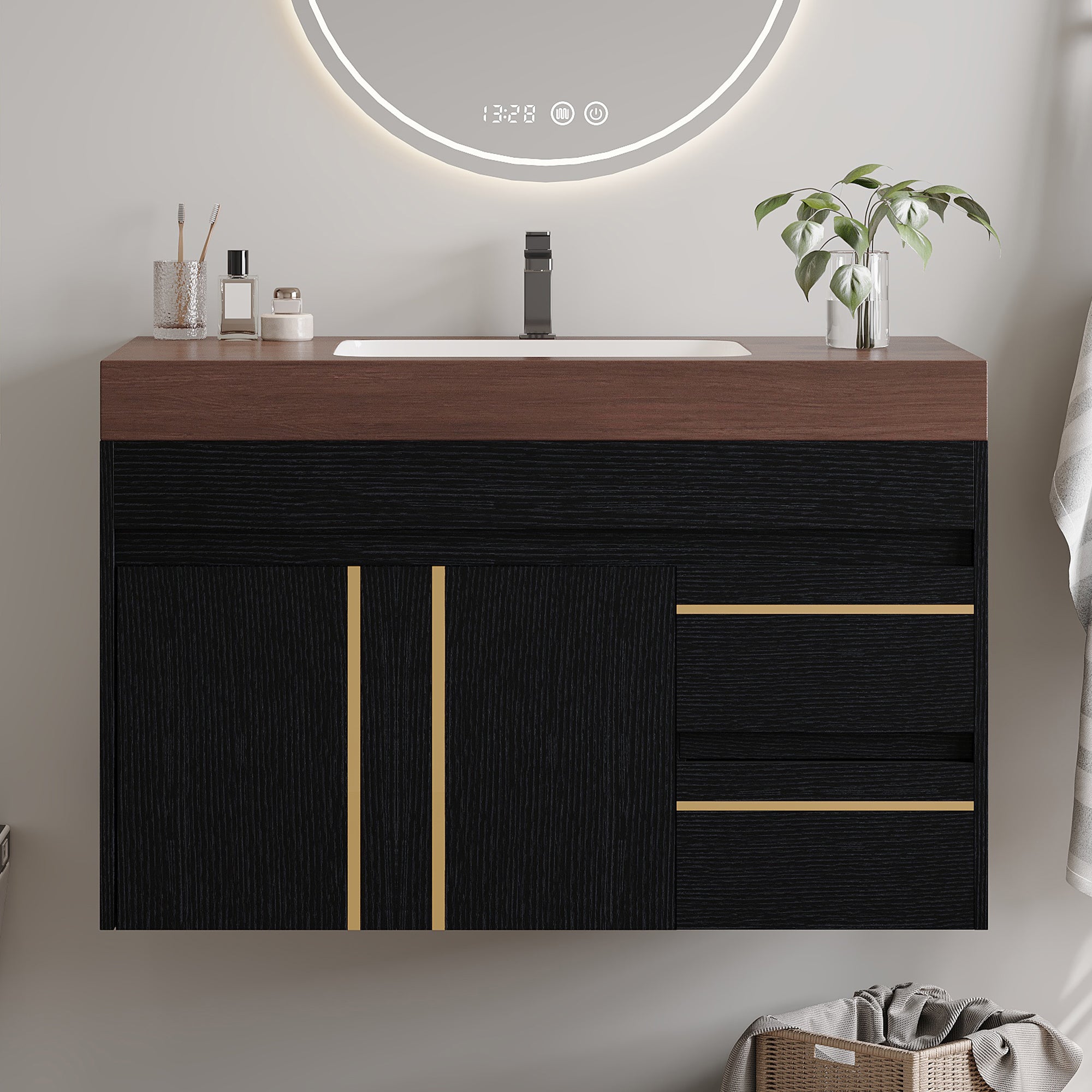 36" Floating Bathroom Vanity with Ceramic Sink and Faux Marble Top