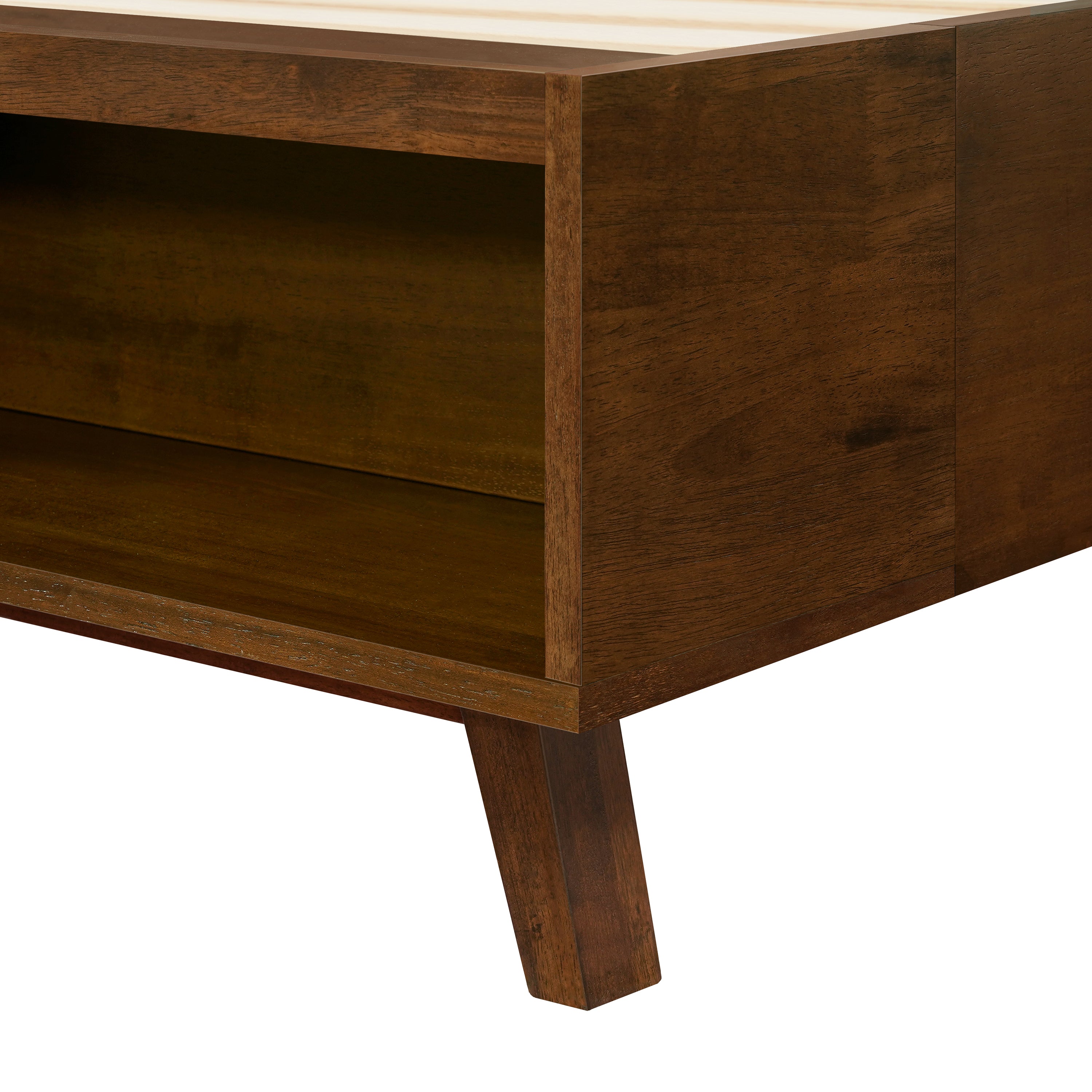Walnut Queen Size Platform Bed Frame with Footboard Storage