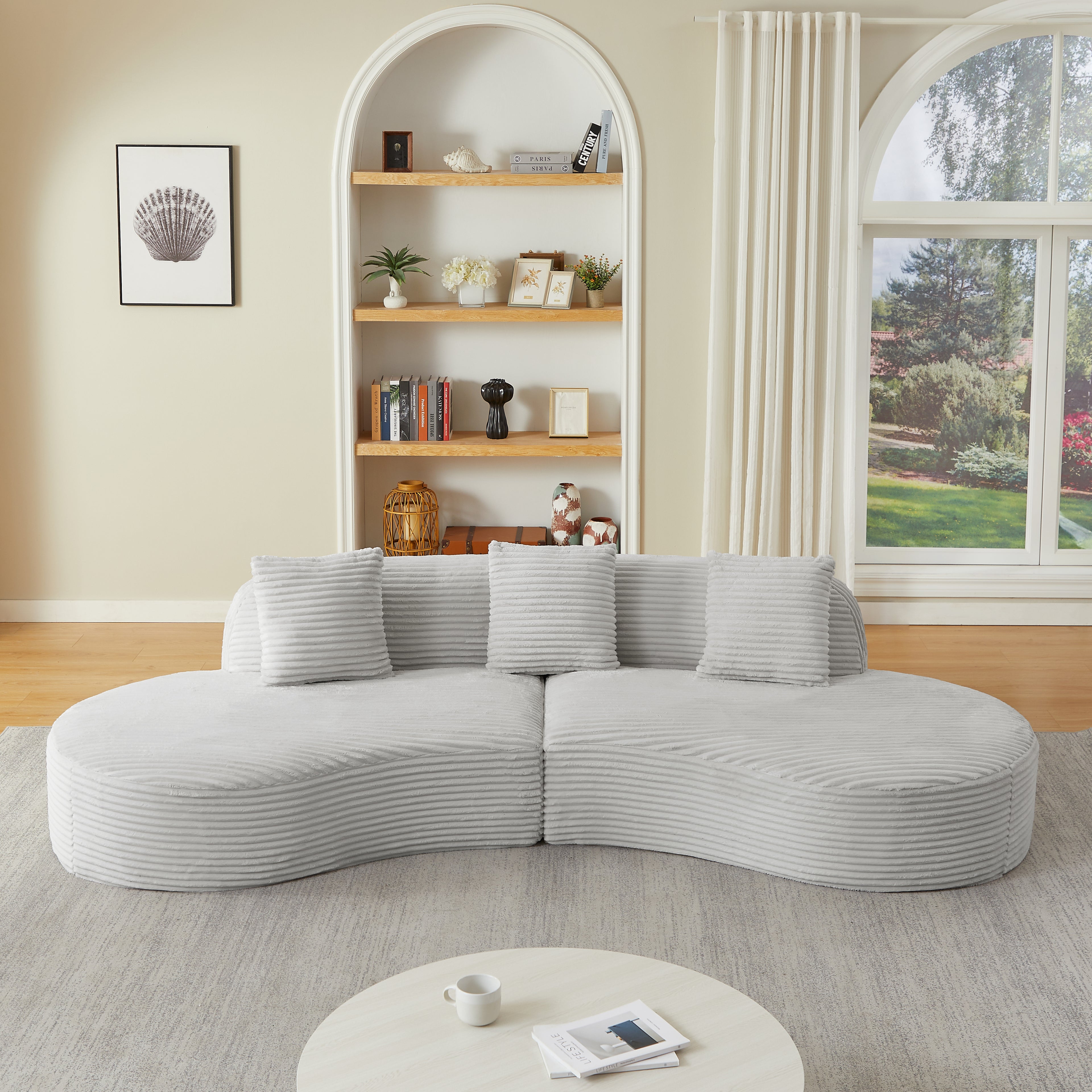 Contemporary Corduroy Curved Sectional Sofa with Scatter Cushions