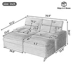 Loveseat Sofa 70.9" Convertible with Ottoman and USB Ports