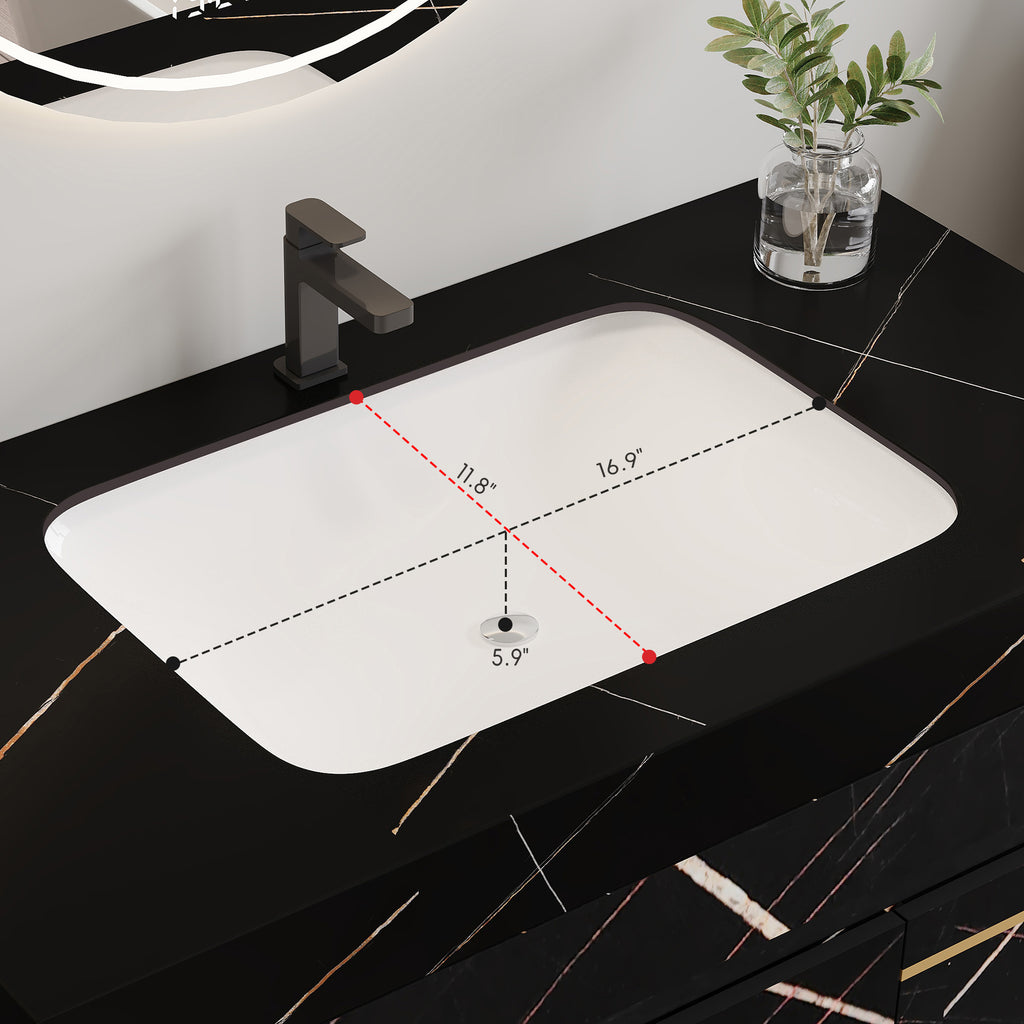 35.2 in Floating Bathroom Vanity with Sink and Faux Marble Top