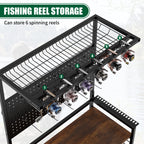 Fishing Rod Storage Rack with Pegboard and Lockable Wheels