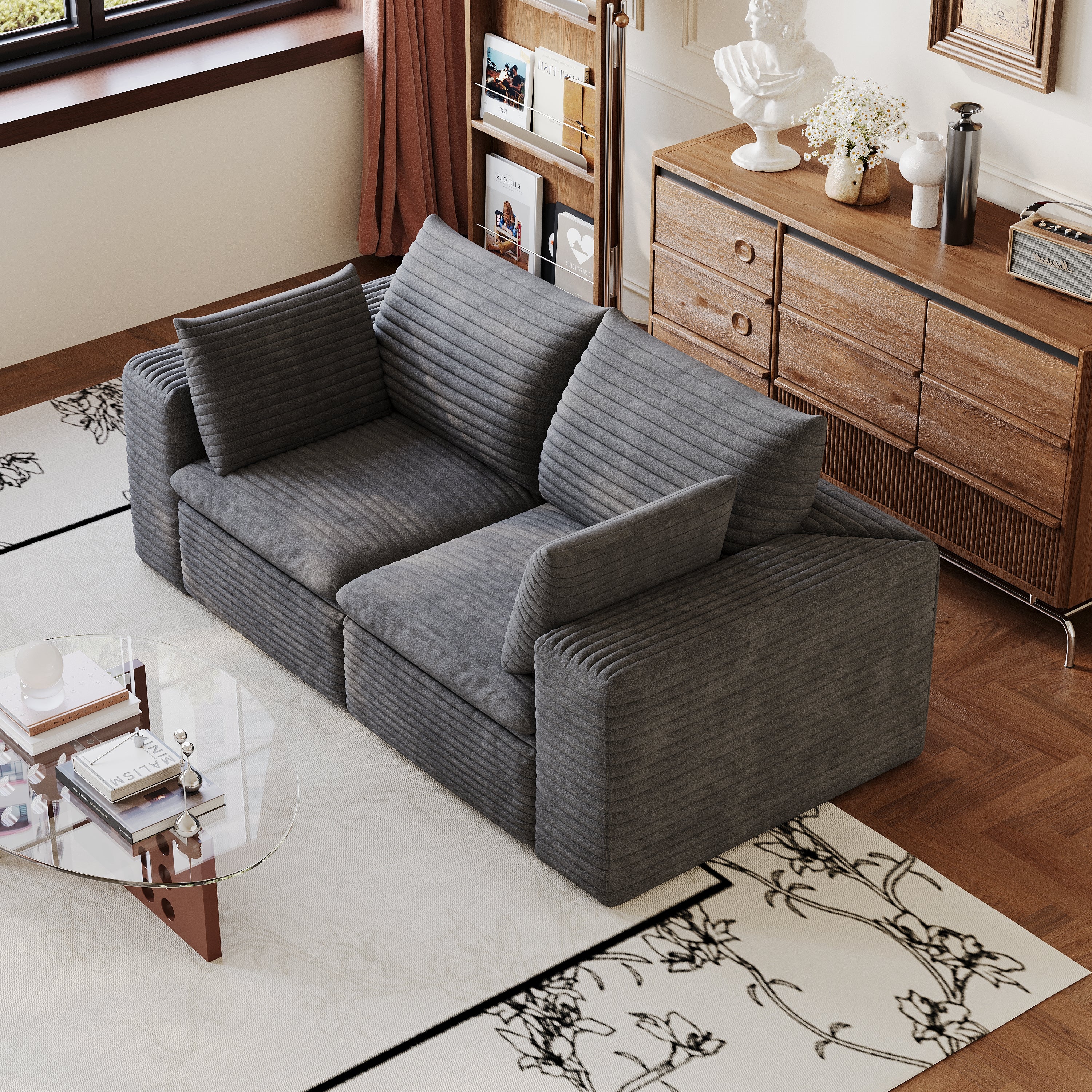 71" Cloud Sofa - Corduroy Fabric, Deep Seat Couch