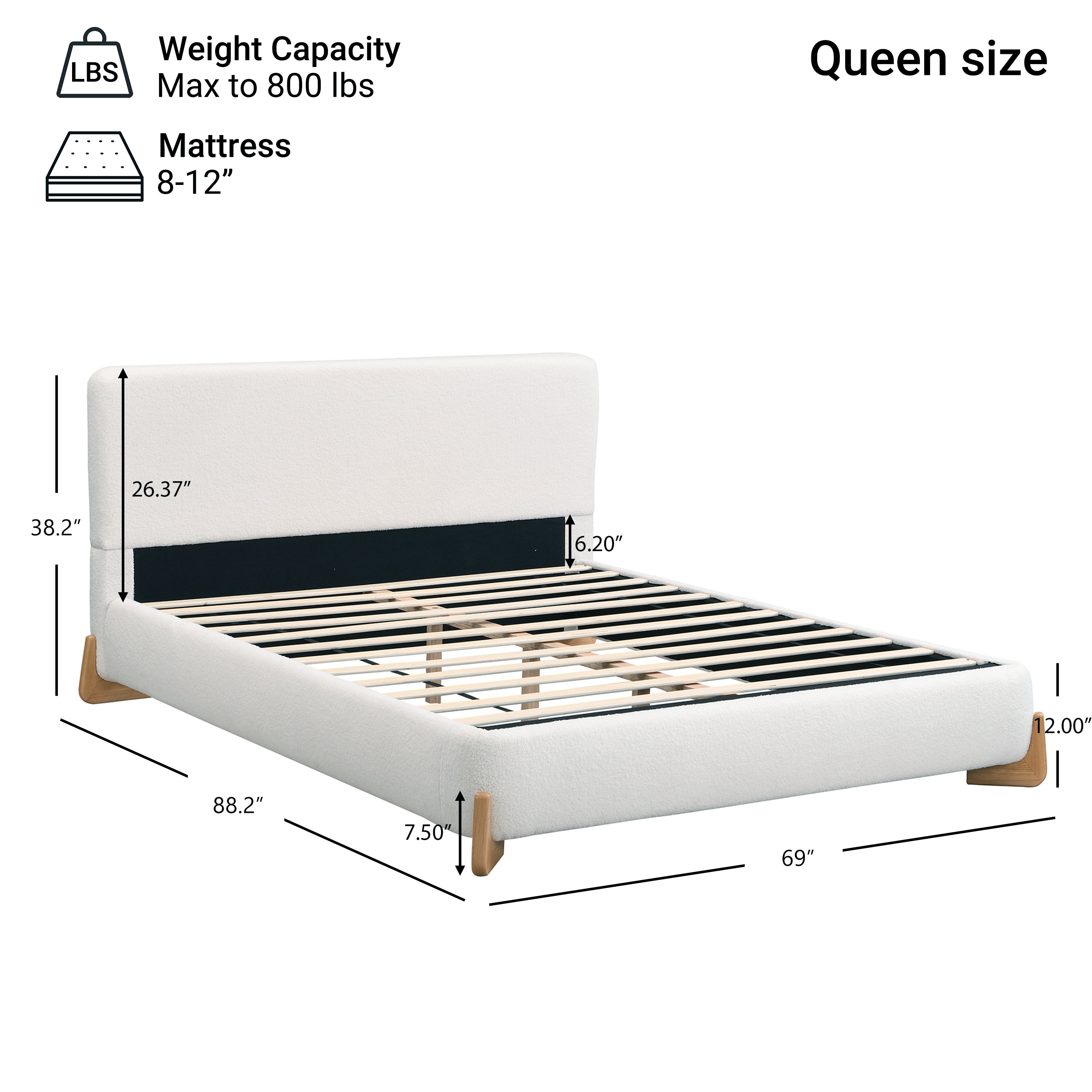 Elegant Boucle Upholstered Bed - Queen Size