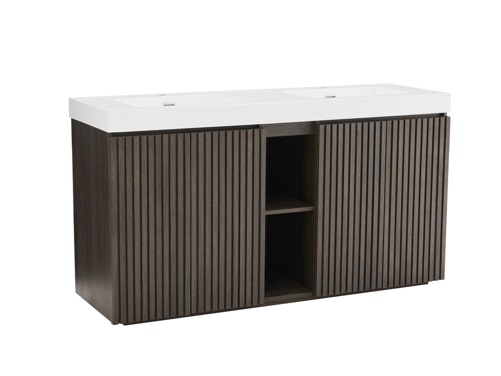 GALAN 60-Inch Bathroom Vanity with Double Sinks, Smoked Oak