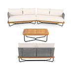 Lucca Outdoor 6 Seater Acacia Wood and Rope Woven Patio Conversation Set