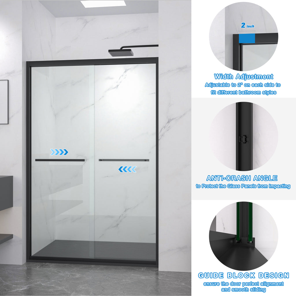 Aluminum Frame Double Sliding Shower Door 44-48"x72"