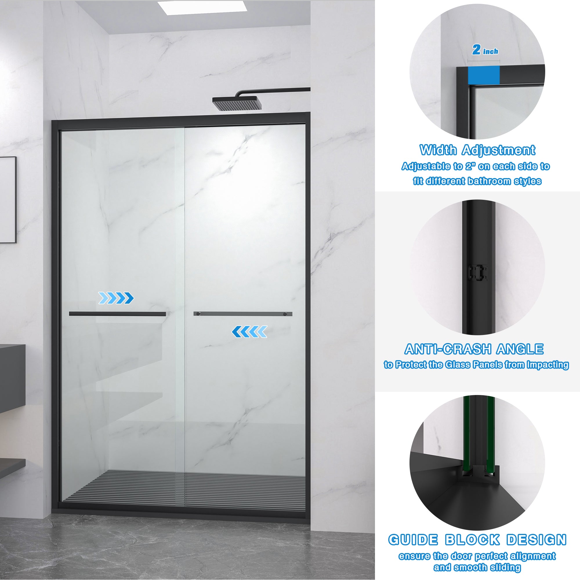 Aluminum Frame Double Sliding Shower Door 44-48"x72"