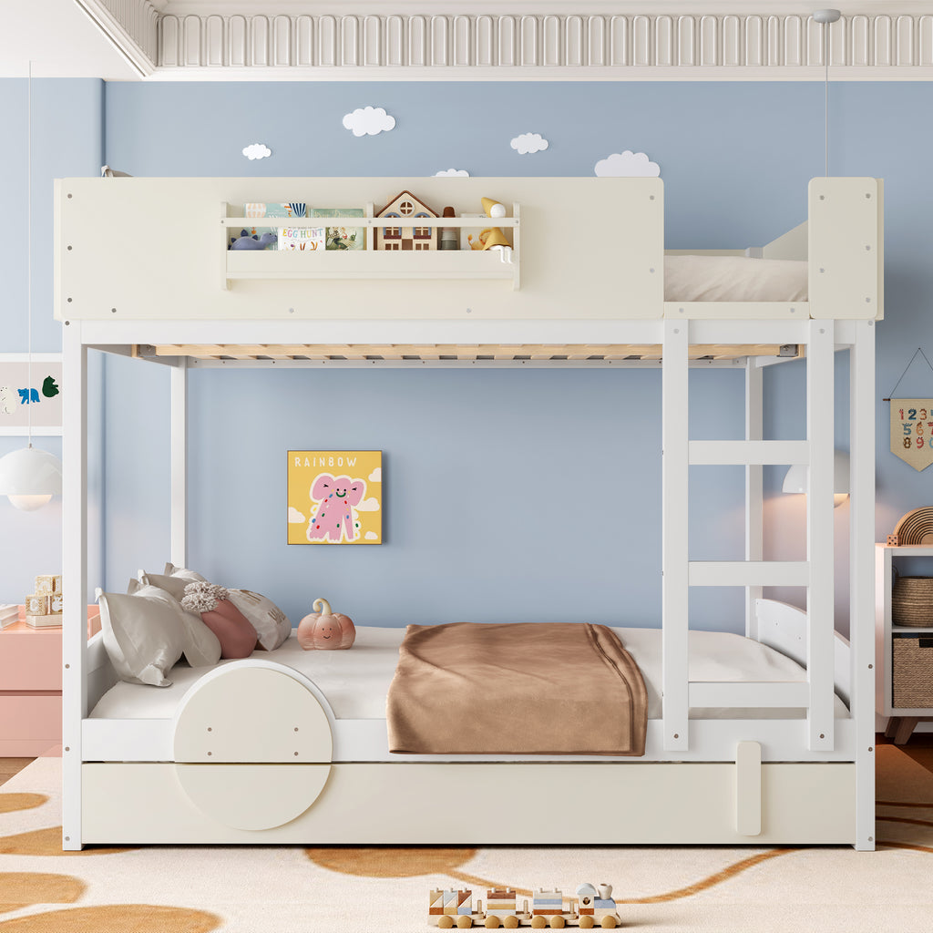Queen Bunk Bed With Trundle and Bookshelf