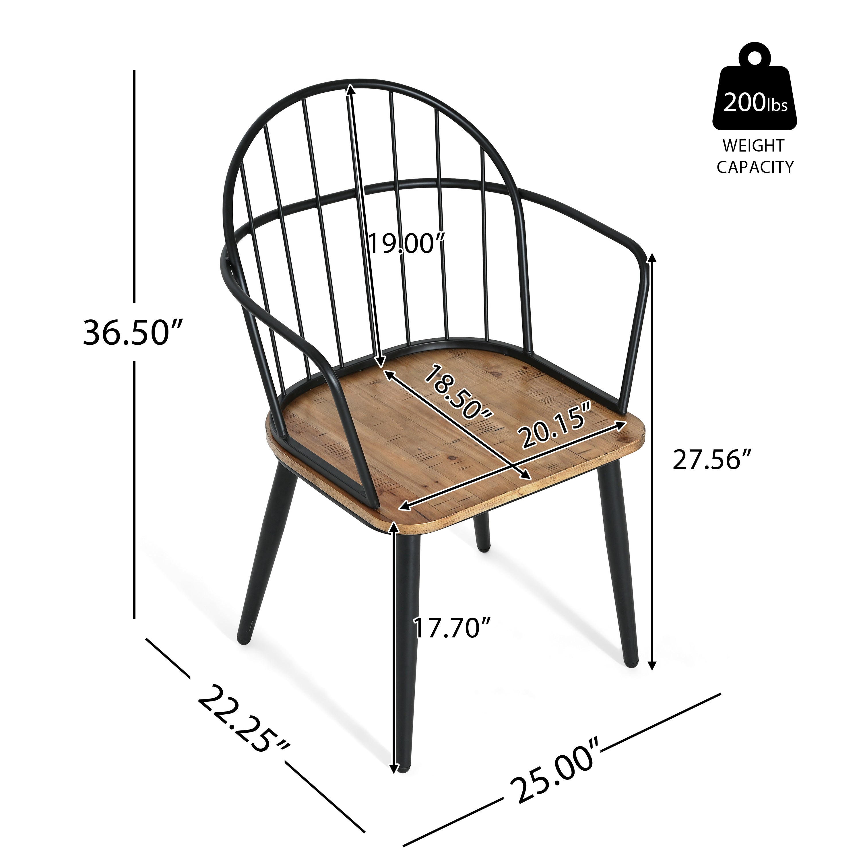 Indoor Dining Chair With Metal Legs (Set of 2), Light Birch