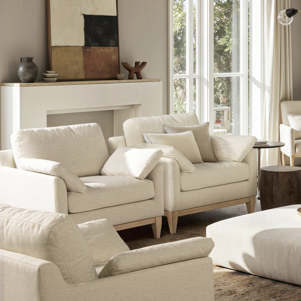 Pasadena 36" Wide Modern Farmhouse Accent Arm Chair Flax
