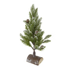 Set of 2, 13.5" Christmas PVC Tree On Wood Base With Snow