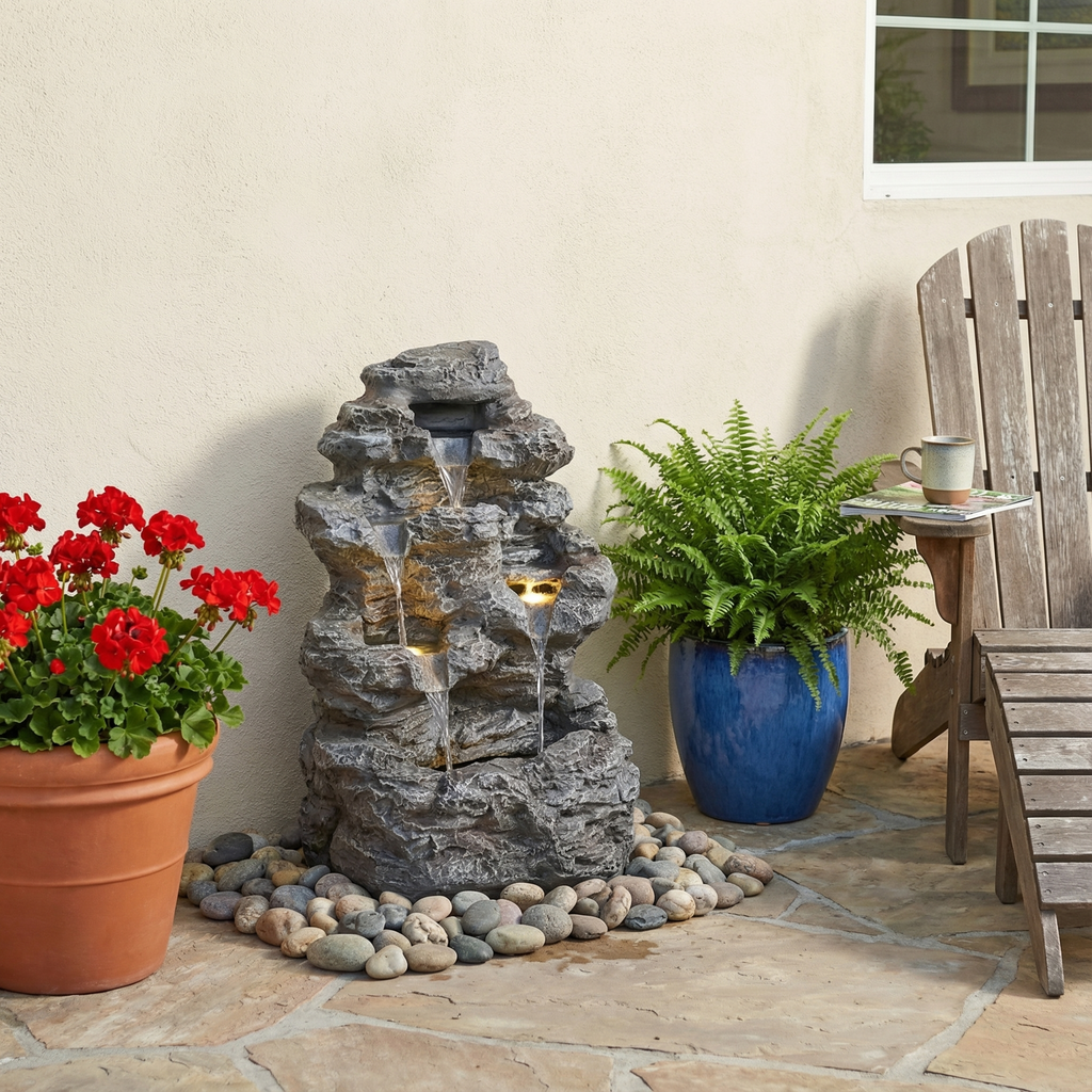 5-Tiered Concrete Tall Slim Fountain, 23.85"H