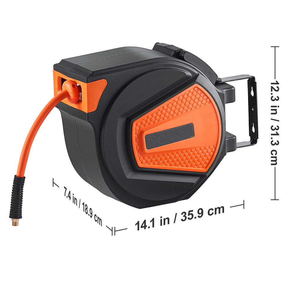 Retractable Air Hose Reel with 50 FT Hybrid Hose