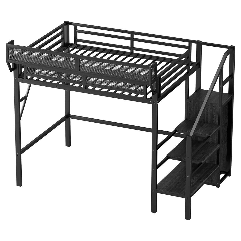 Twin Size Loft Bed with Stairs and Storage
