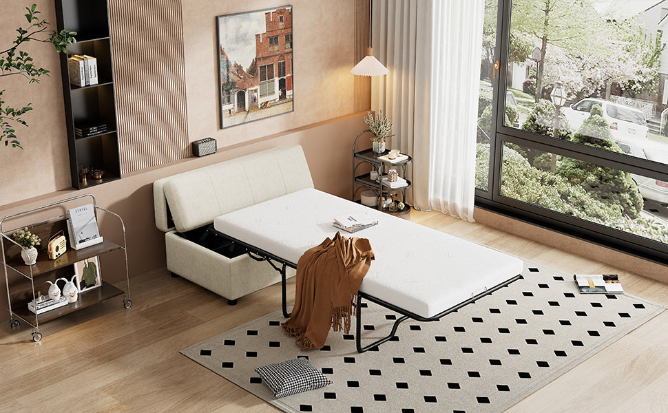 Twin Size Folding Ottoman Sleeper Bed with Mattress Convertible Guest Bed
