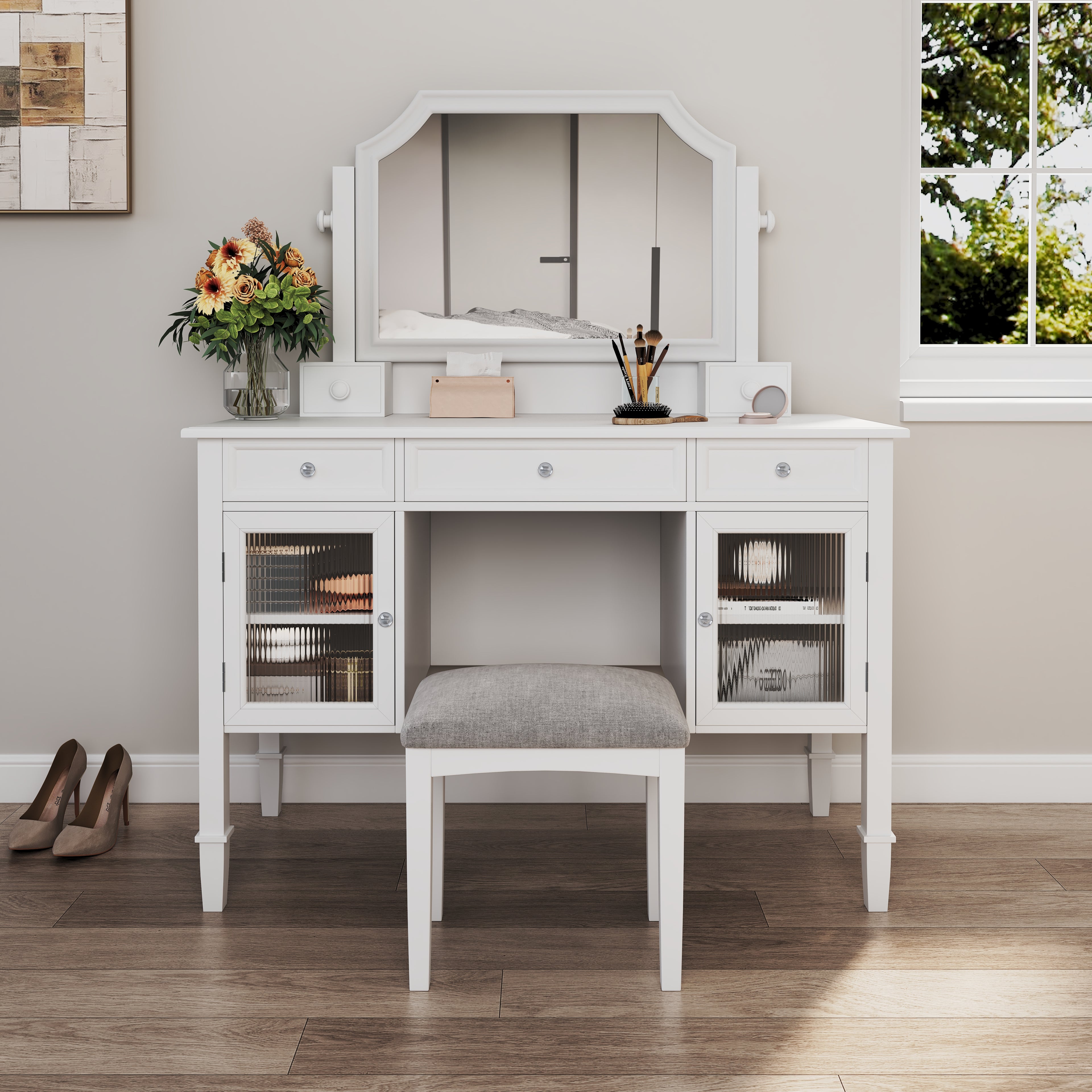 44.4" Makeup Vanity Desk with Adjustable Mirror