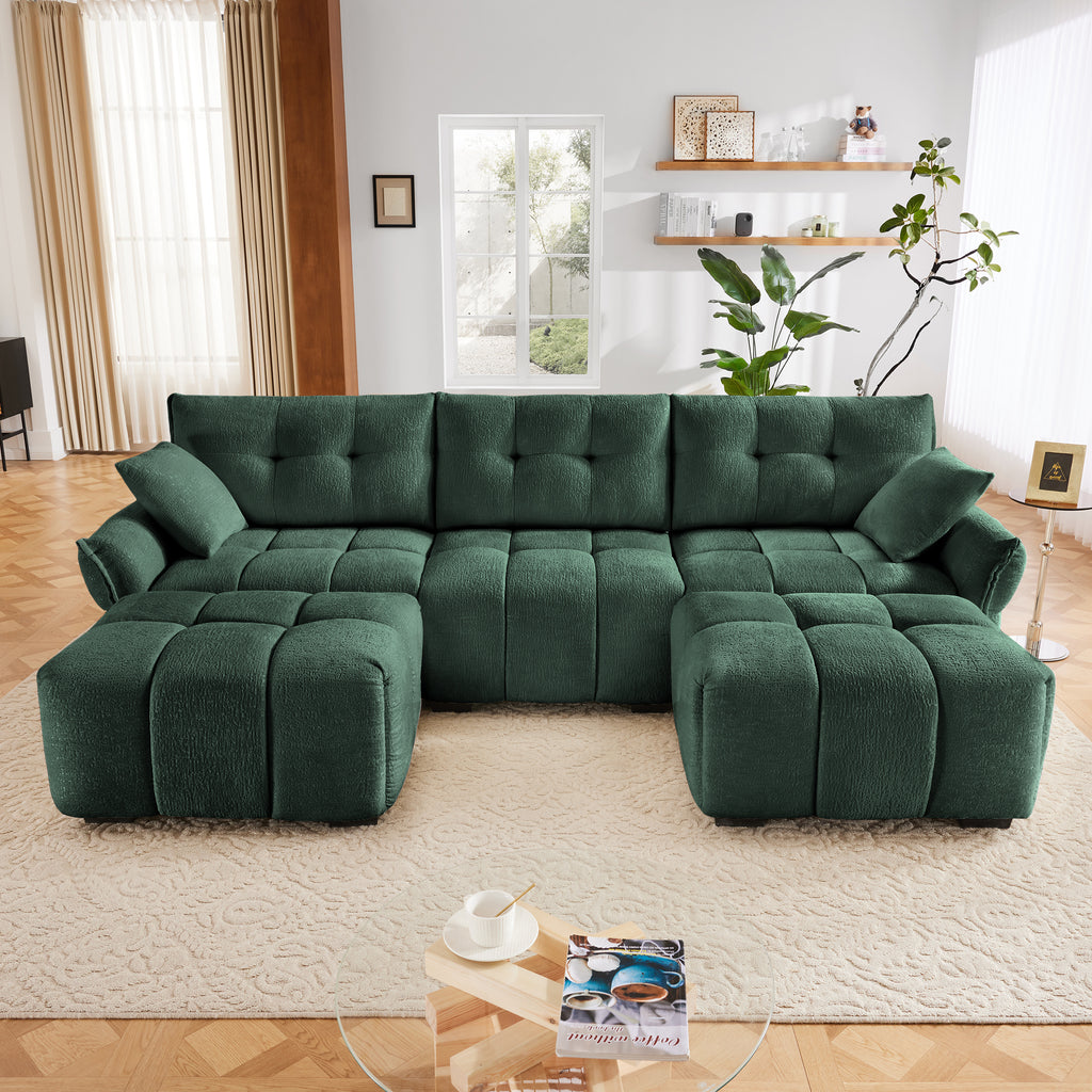3 Seater Sofa Set With Ottoman And Throw Pillows