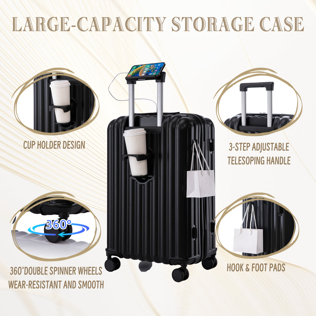 3 Piece ABS Spinner Wheel Luggage Set in Black