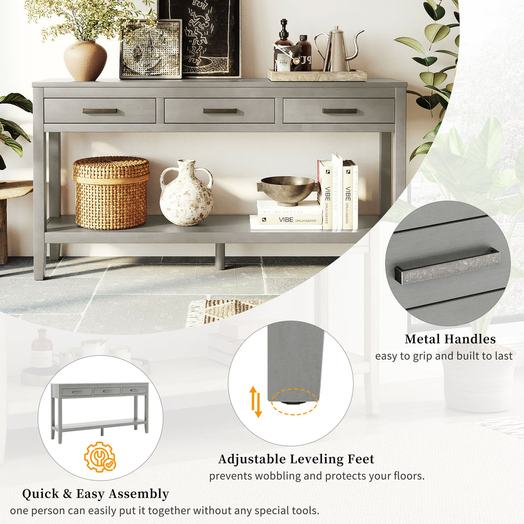 U_STYLE 59.1'' Farmhouse Entryway Table with 3 Drawers