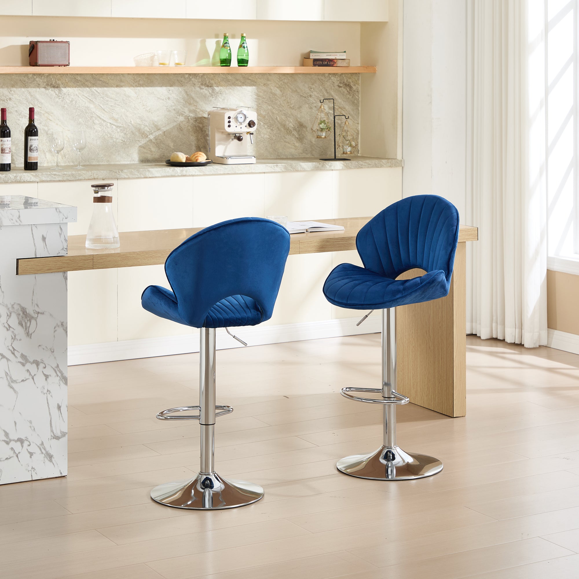 Bar Stools Set of 2 - Adjustable with Back and Footrest