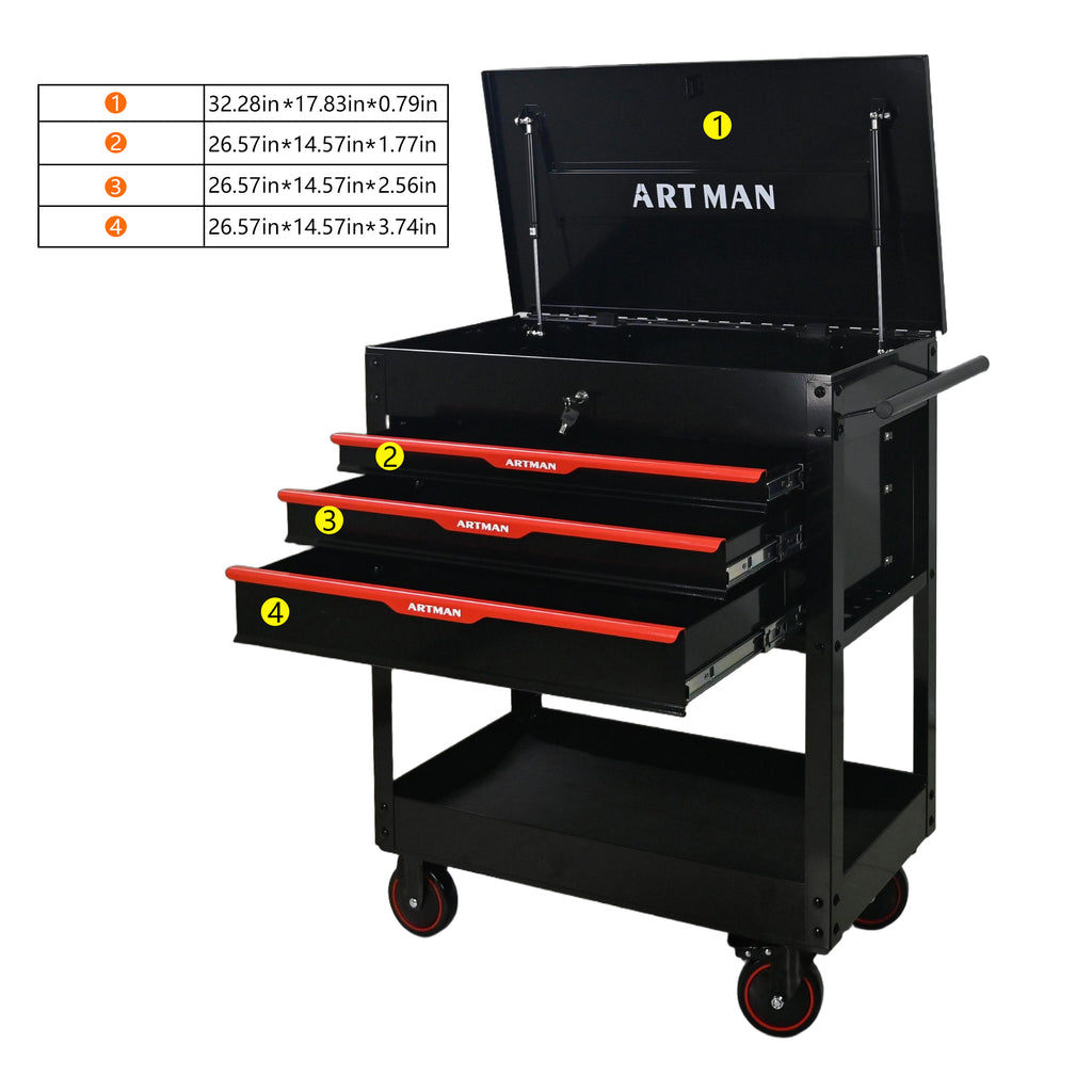 3 Drawers Multifunctional Tool Cart With Wheels
