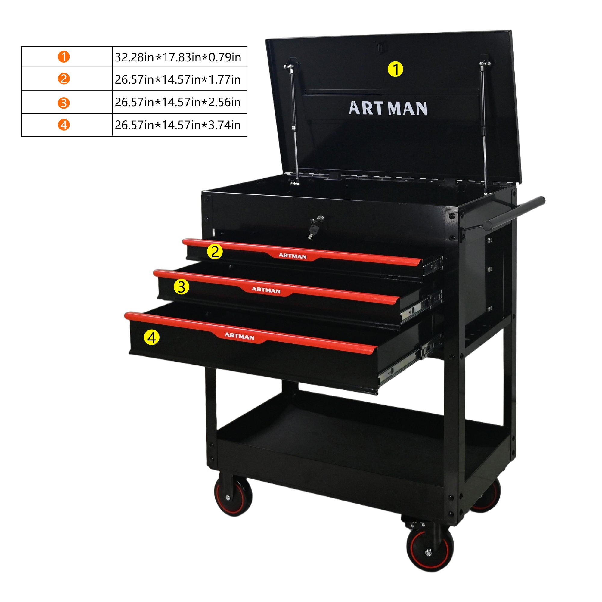 3 Drawers Multifunctional Tool Cart With Wheels