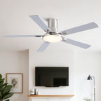 52 Inch Modern Brushed Nickel Flush Mount Ceiling Fan with Light and Remote Control