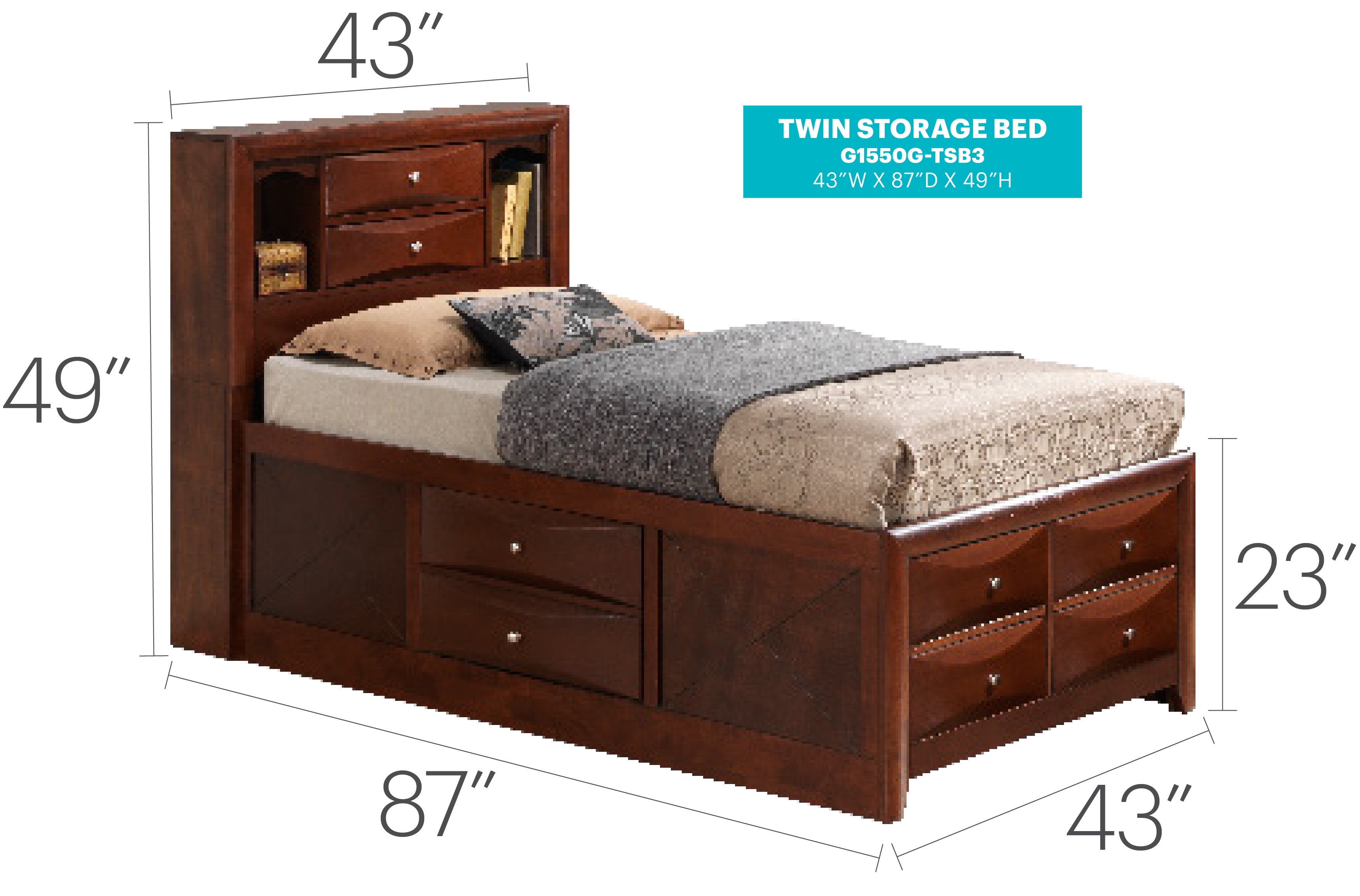 Stylish Twin Storage Bed In Cherry Wood