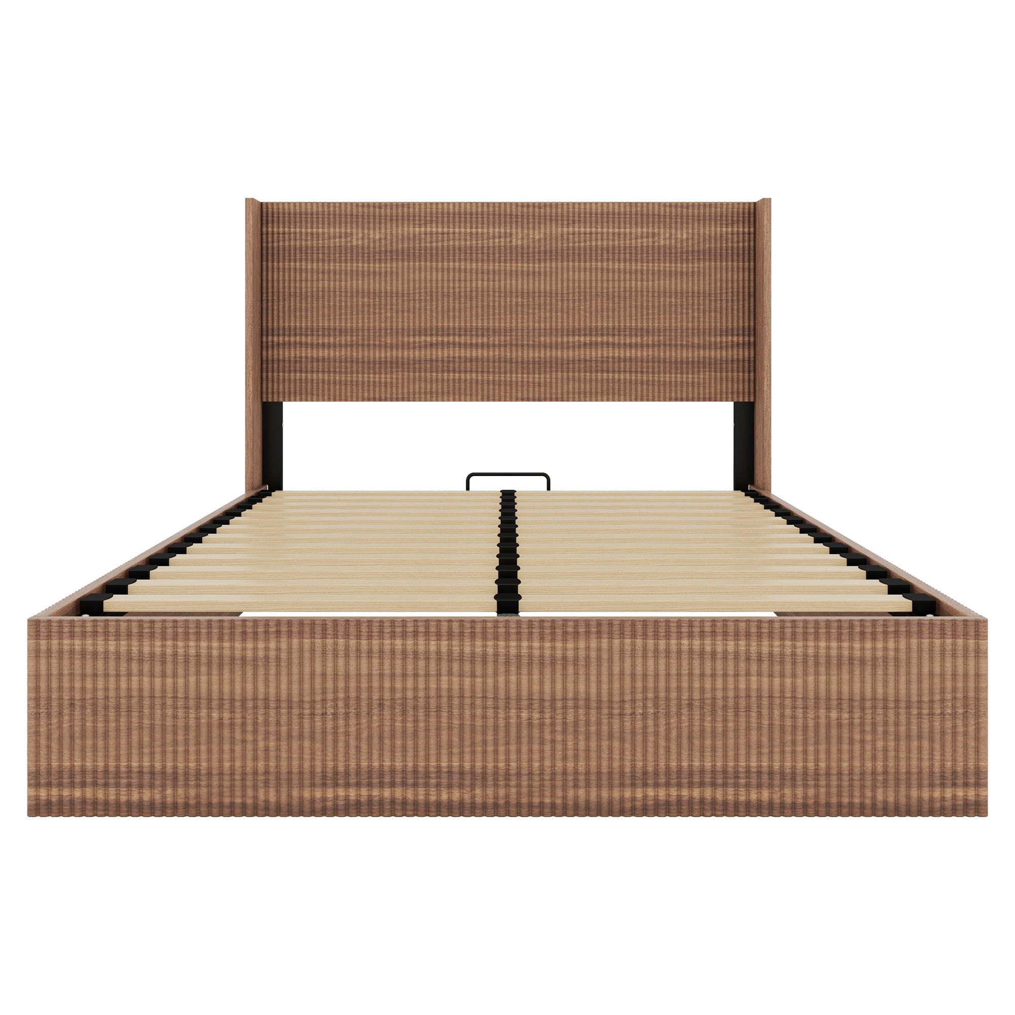 Queen Size Bed Frame with Grooved Lifting Storage Function