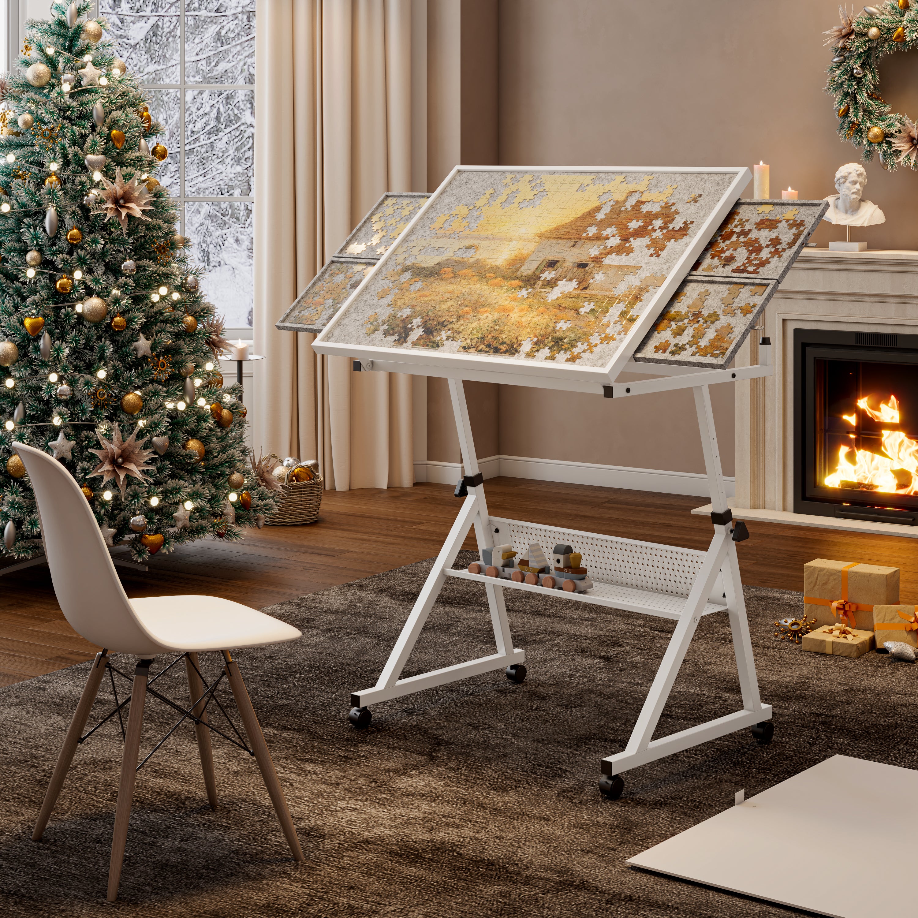 1500 Piece Jigsaw Puzzle Metal Table with 4 Trays