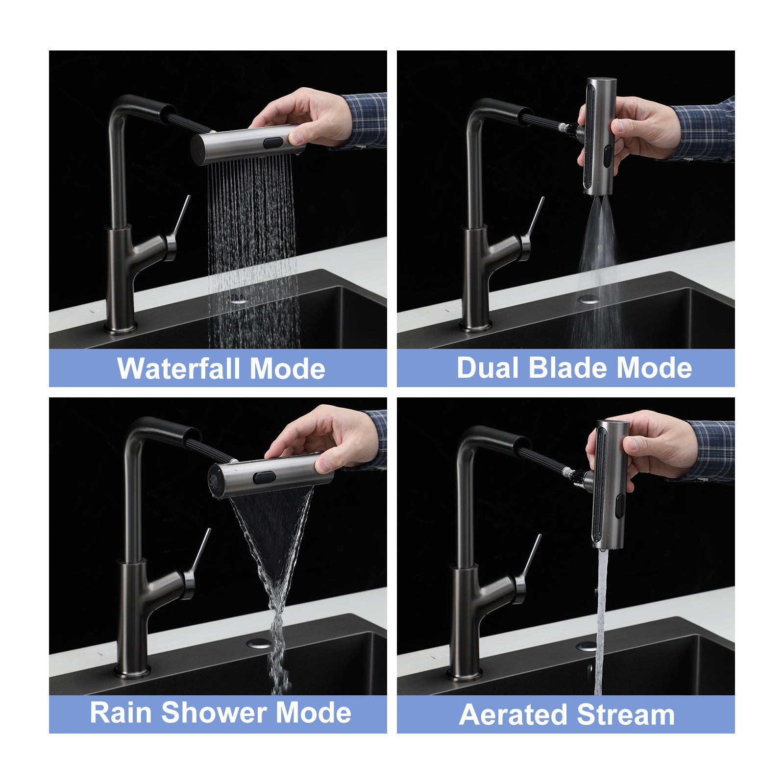 360° Pull-Down Kitchen Faucet with 4 Spray Modes
