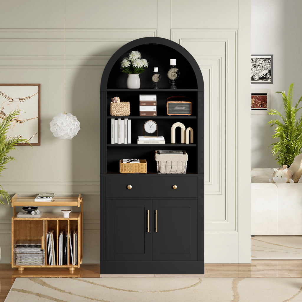 Arched Bookshelf with Storage Cabinet