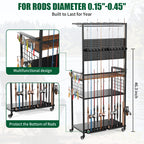 Fishing Rod Storage Rack with Pegboard and Lockable Wheels