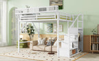 Queen Size Loft Bed with Stairs and Storage Shelves