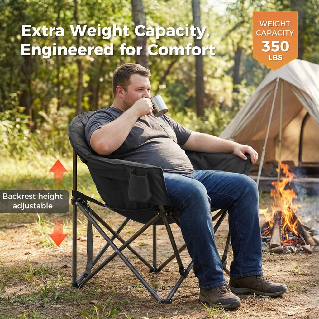 Oversized Camping Chair: Portable Folding Moon Chair with Side Pocket