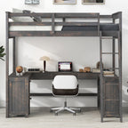 Full Size Loft Bed with U-shaped Desk, Drawers and Storage Shelves
