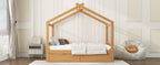 Full Size House Platform Bed with Two Drawers, Headboard and Footboard, Roof Design