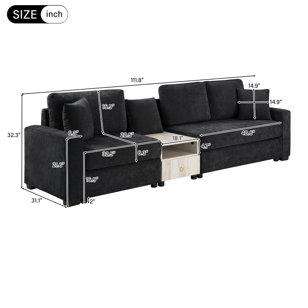 Modern Sofa Couch 111.8" Modular Sofa Upholstered 3-Seater