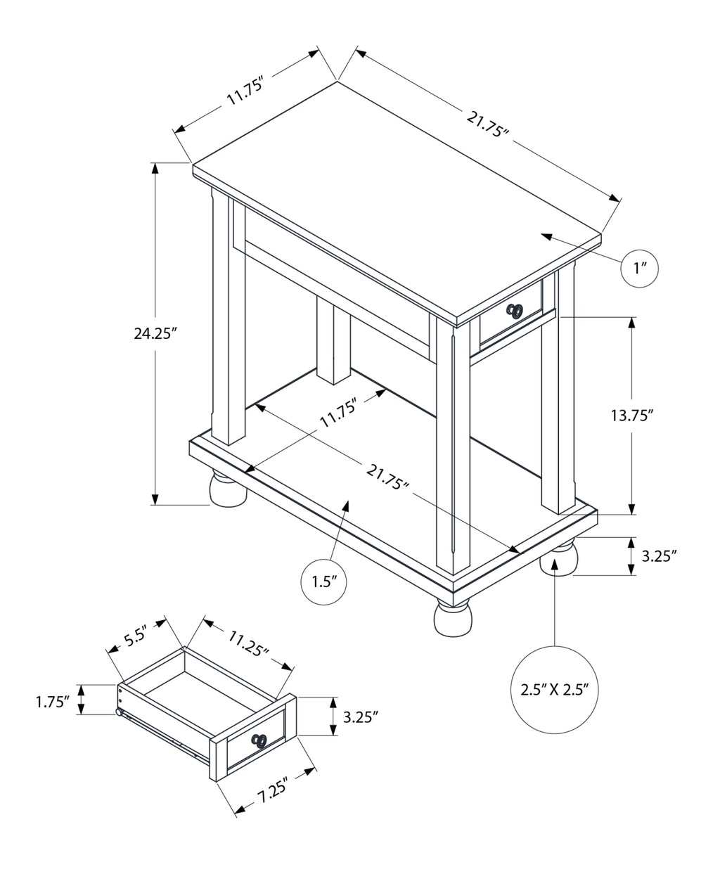 Narrow Accent Table with Storage Drawer
