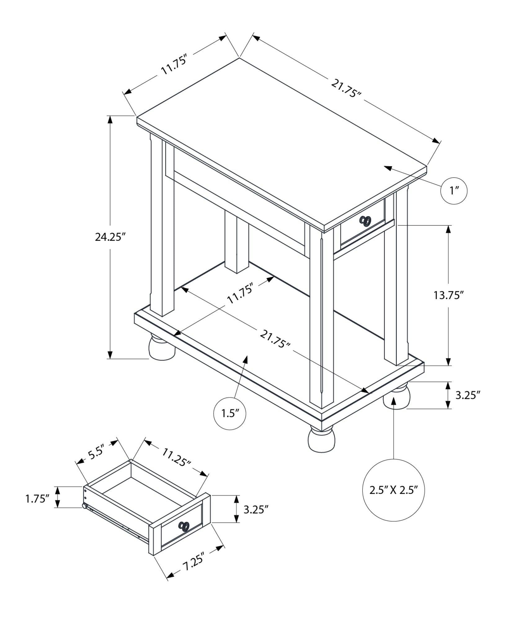 Narrow Accent Table with Storage Drawer
