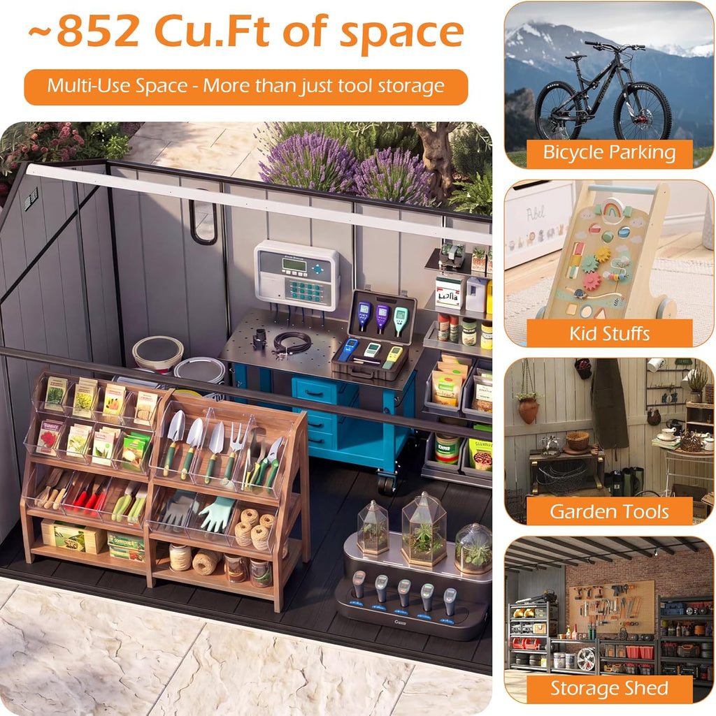 8x16Ft Resin Outdoor Storage Shed with Floor