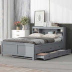 Full Size Platform Bed with Storage Headboard, USB, Twin Size Trundle and 3 Drawers