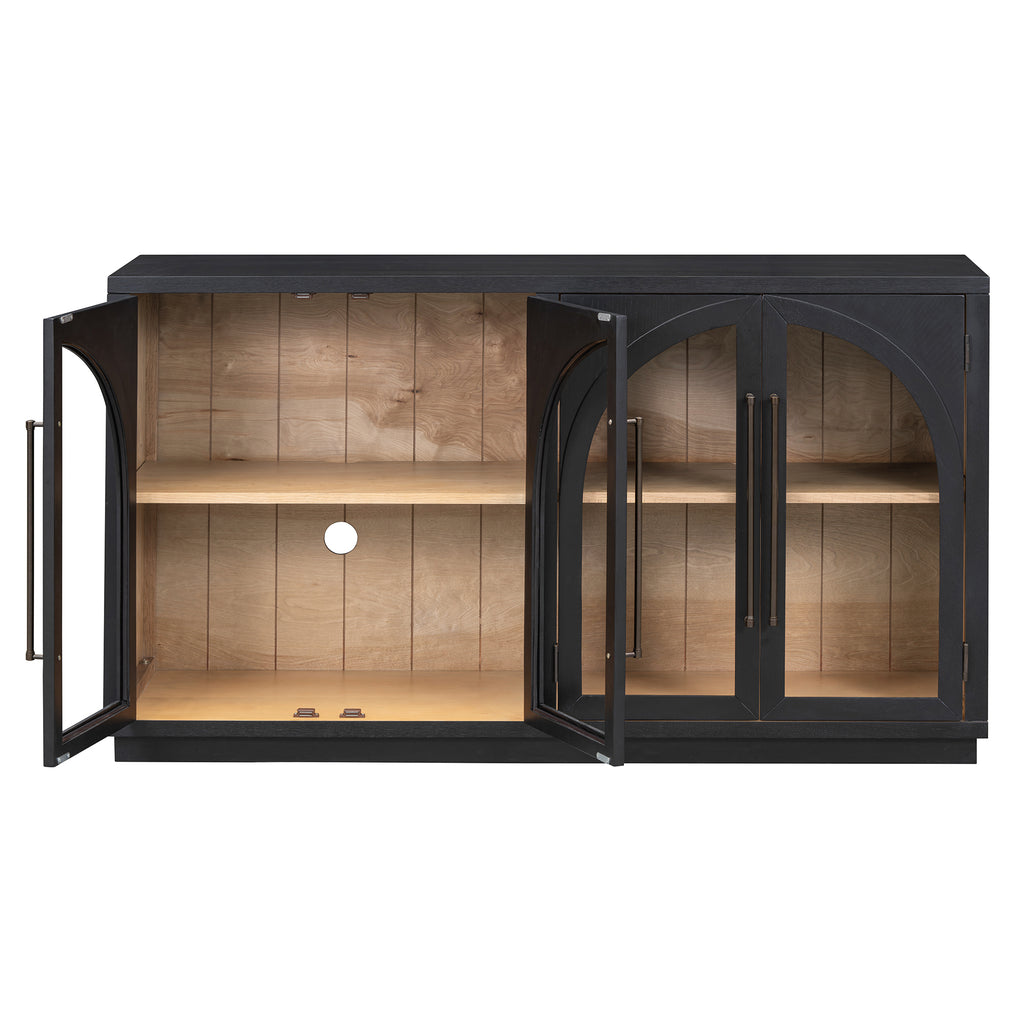 TREXM 4-Door Large Storage Sideboard Buffet Cabinet with Glass Doors - Black
