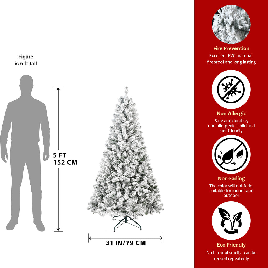 4FT Flocked Christmas Tree - Snowy PVC Artificial Holiday Tree