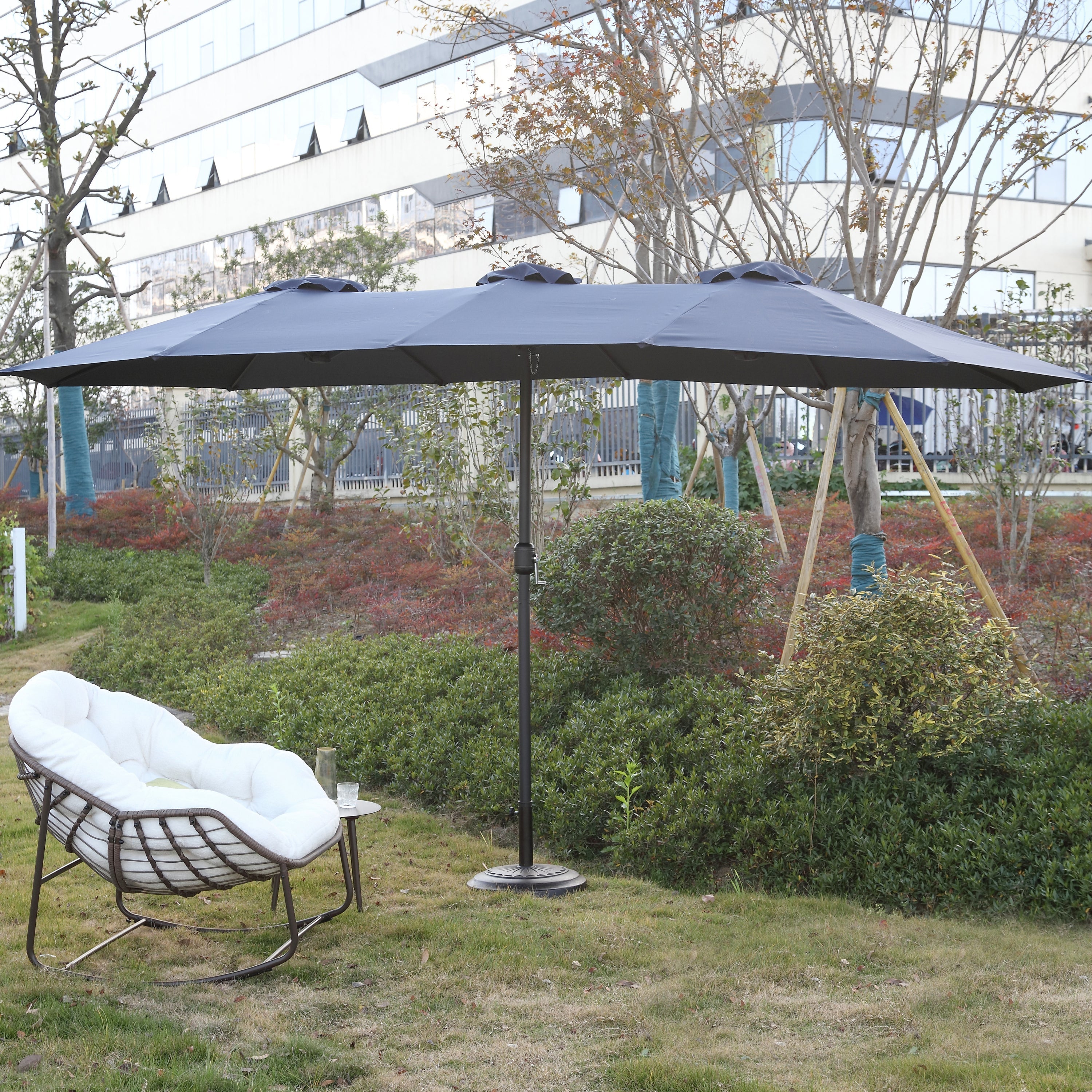 14.8 Ft Double Sided Outdoor Umbrella Rectangular Large with Crank (Navy Blue)