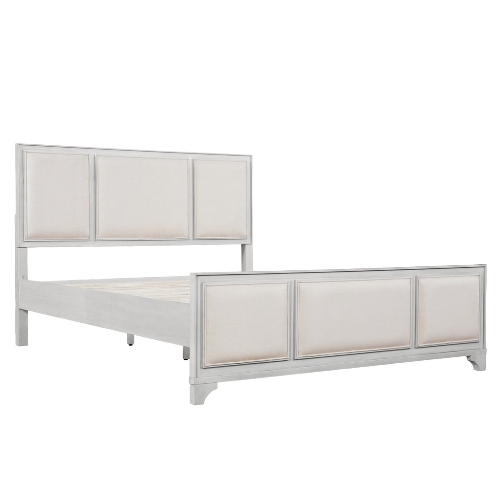 Queen Size Wooden Bed Frame with Upholstered Headboard