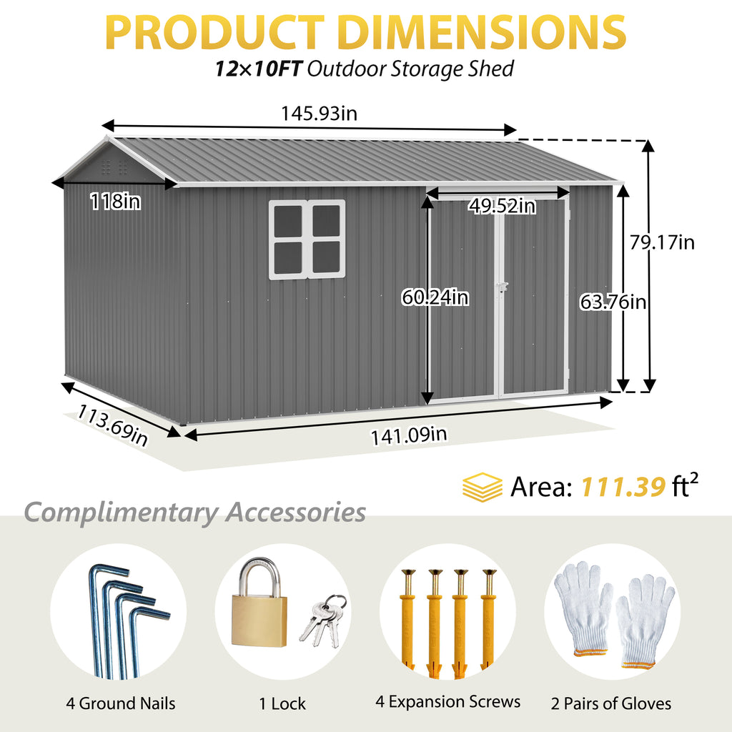 12x10 FT Outdoor Storage Shed Metal
